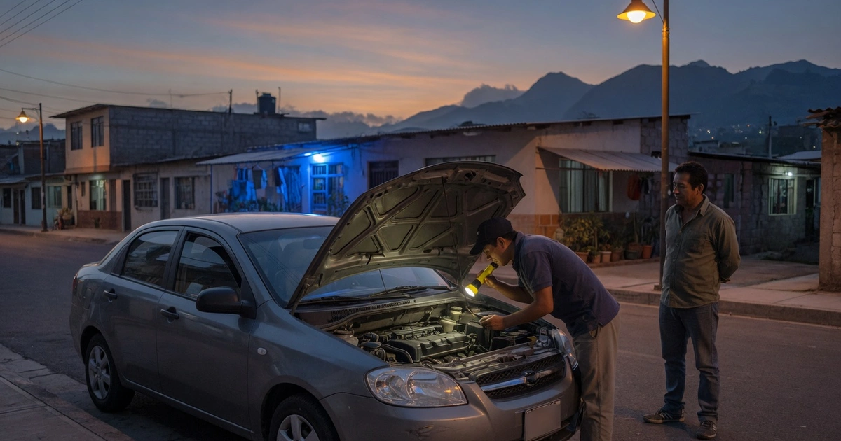 Inspector verificando el VIN de un carro usado en Ecuador